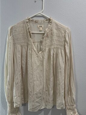 a.n.a Cream Smocked Yoke Peasant Blouse